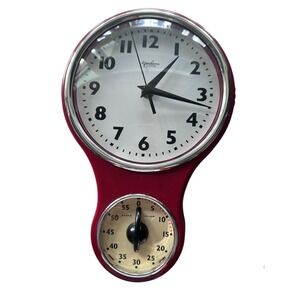 Kirch Retro Kitchen Wall Clock Timer Red 1723RED Good Mid Century Diner Style
